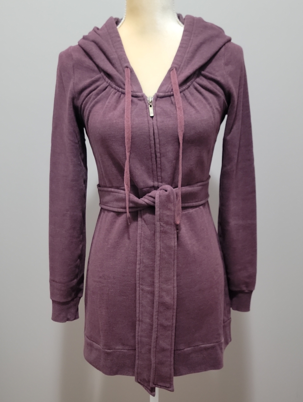 VTG Victoria's Secret Plush & Lush Belted Tunic Zip Hoodie XS Bordeaux 2011
